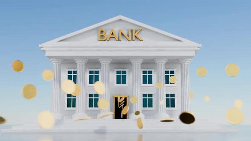 Transferring coins from bank to bank. Banking system transactions. Banking transactions.