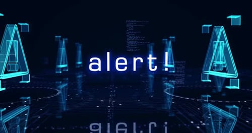 Alerta, ciberataque, símbolos, bucle, concepto cibernético