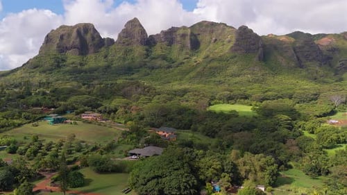 aerial of mountain ridges in Kauai, Hawaii, USA.