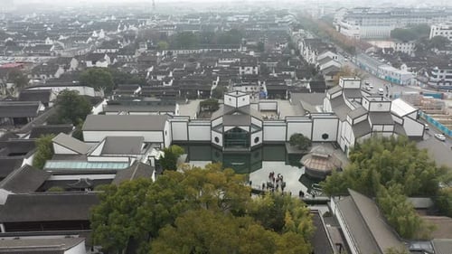 Aerial View of Urban Ancient Architecture and Street View Suzhou City Jiangsu Province China
