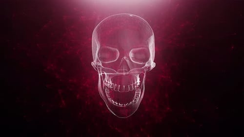 Animação abstrata de crânio com fundo de plexo vermelho