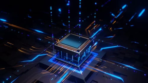 Futuristic CPU Processor with Digital Data Flow