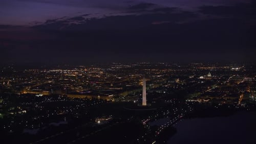 Washington, D.C. Circa-2017, Early Morning Shot Of Washington Monument And City Lights. Shot With...