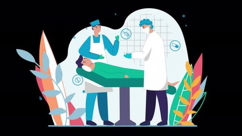 Animated Medical Team Examining Patient Flat Design Illustration