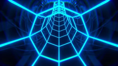 Cyan Neon Octagonal Torus Tunnel Background VJ Loop l 4K