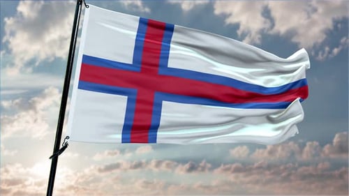 Faroe Islands Flag Waving in Realistic Sky Loop