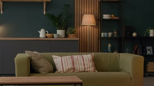 Cozy Olive Sofa in Modern Living Room