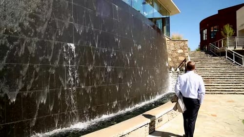 Downtown Greenville River walk - Morning by Water walk waterfall