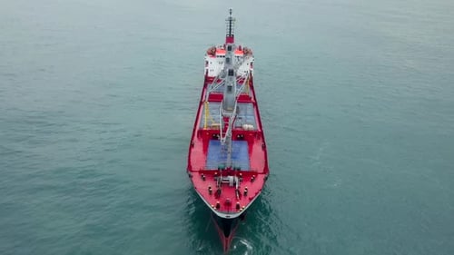 Cargo Ship at sea,Top down drone footage