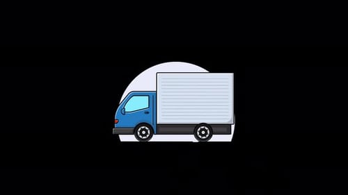 Flat Design Animated Blue Delivery Truck Side View