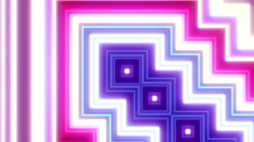 Abstract Neon Glowing Geometric Squares Tunnel Loop Background