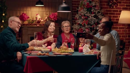 Family Christmas Celebration with Selfie and Toast