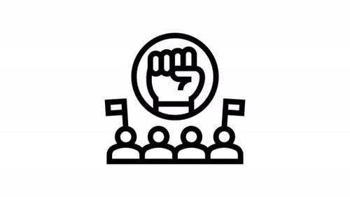 Minimalist Line Art Icon: Raised Fist and People