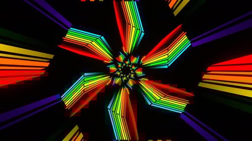 Rainbow Hexagonal Neon Line Kaleidoscope Tunnel Background Vj Loop In 4K