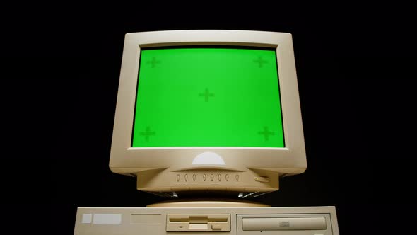 Vintage Computer with Green Screen Display, Technology Stock Footage ft ...