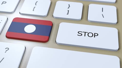 Laos Country Flag and Stop Button 3D Animation