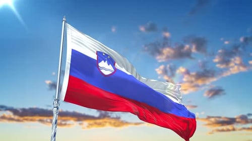 Realistic Slovenian Flag Waving on Sunny Sky