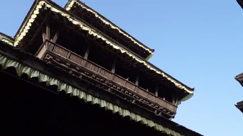 Ancient Temple Structures On Durbar Square At Bhaktapur, Nepal. - Low Angle Shot