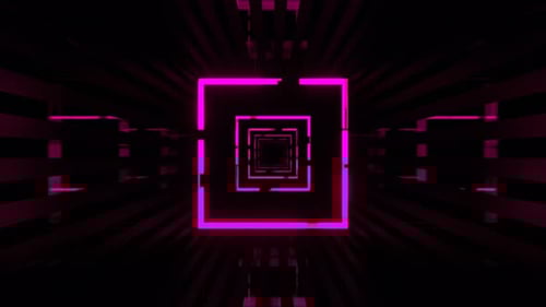 Pink And Blue Square Cyber Corridor With Abstract Neon Glow Background Vj Loop In 4K