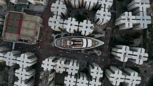 Aerial view of the Whampoa, a mall that looks like a boat, Hong Kong.