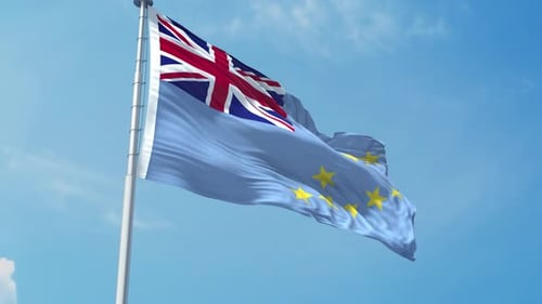 Tuvalu Flag Waving Against a Clear Blue Sky