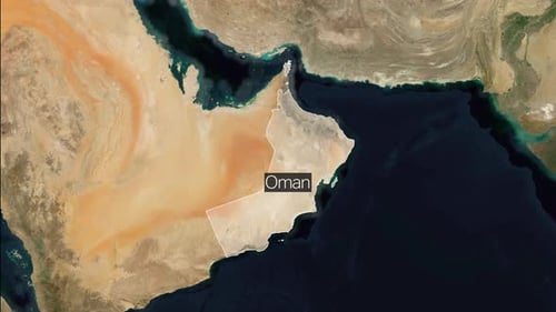 Satellite Map Zoom Animation Highlighting Oman Country Outline