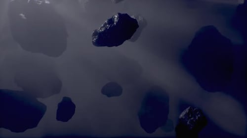 Asteroids Floating in Deep Space with Dark Cosmic Background