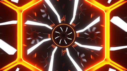 Boucle Vj d'arrière-plan de turbines au néon rotatives fantastiques orange et blanc en 4K