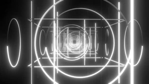 Dynamic white light tunnel with geometric shapes and depth