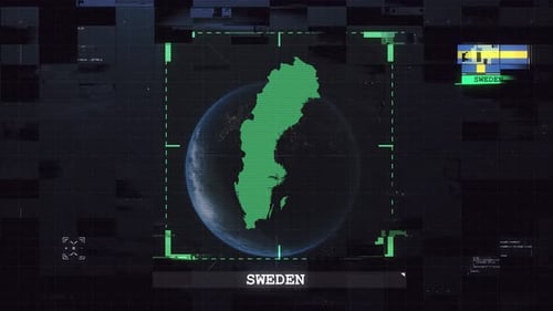Futuristic Glitch Reveal of Sweden Map and Country Data