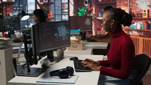 Programmer Coding Artificial Intelligence Algorithms in Startup