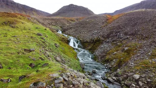 River Iceland Pure Yellow Autumn Mountain Aerial Landscape