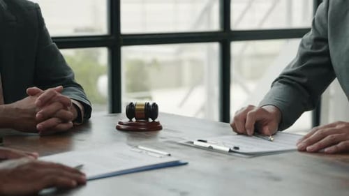 Businessmen Signing Agreement, Handshake After Legal Decision