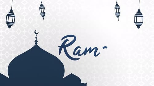 Ramadan Kareem Festive Greeting with Mosque and Lanterns