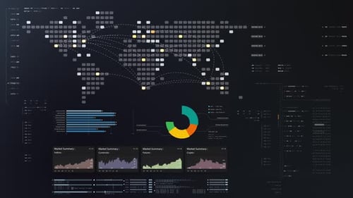 Animated Data Visualization Interface with World Map and Charts