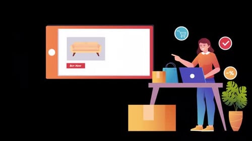 2D Woman Doing Online Shopping Alpha Channel