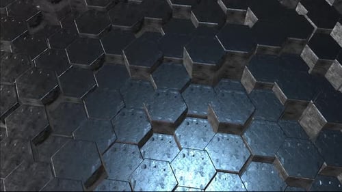 Pulsating Metallic Hexagon Grid Abstract Background