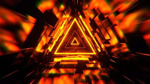 Orange Infinite Triangle Sci Fi Glitch Tunnel Background Vj Loop In 4K