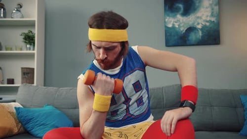 A Retro Fitness Enthusiast Wearing Vibrant and Stylish Workout Gear with Energy and Enthusiasm