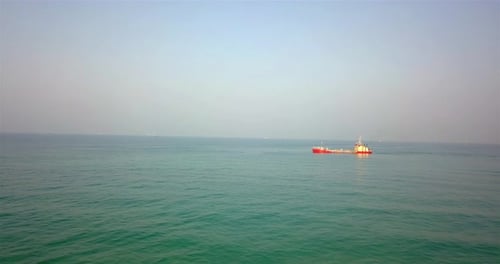 Aerial footage over Sand dredging ship in Mediterranean Sea