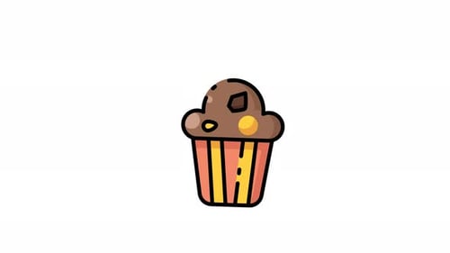 Chocolate chip muffin with yellow and red frosting icon animation video