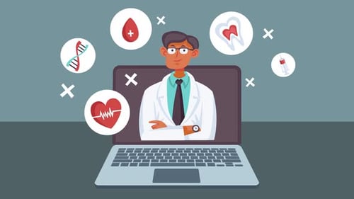 Animated Doctor Online Consultation with Medical Icons