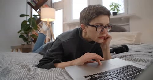 Middleaged Lady Works From Home Online Distance Work