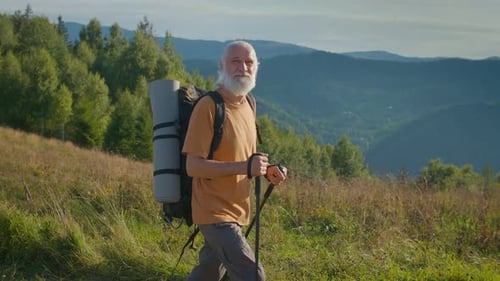 Senior Man Hiking in a Mountainous Setting