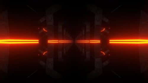 Футуристический неоновый туннель со светящимися синими и красными огнями