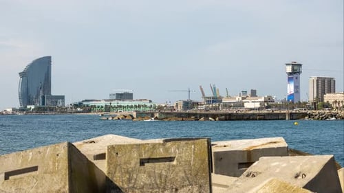 Barcelona Beach Skyline Viewed From the Port