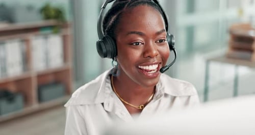 Business, customer service and call center with black woman, communication and advice in workplace