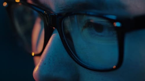 Vision, Hacking and Technology Concept - Close Up of Hacker Eyes In