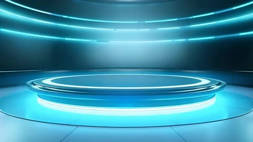 Futuristic Virtual Stage with Glowing Blue Neon Lights