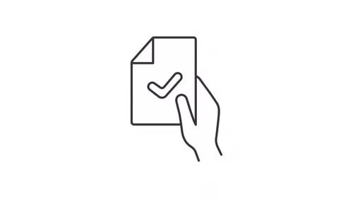 Animated Line Art Hand Holding Document with Checkmark Icon